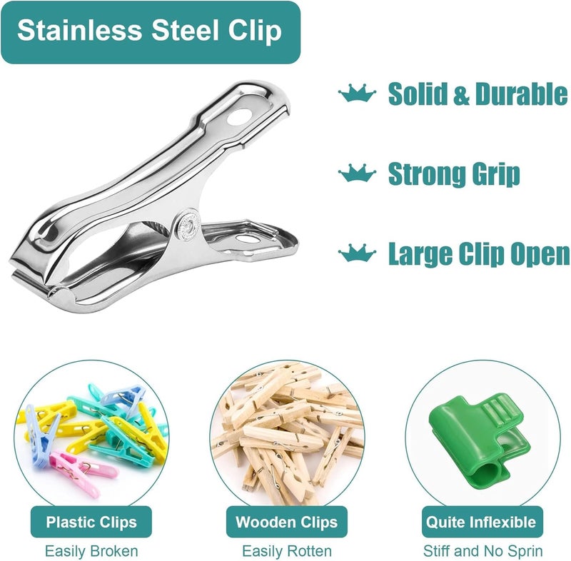 JULMELON 25 PCS Greenhouse Clips, 2.2 Inch Stainless Steel Garden Clips, Heavy Duty Row Cover Clips with Large Open Strong Grip for Fixing Netting Cover Film,Shade Cloth Film Plant Netting - Image 4
